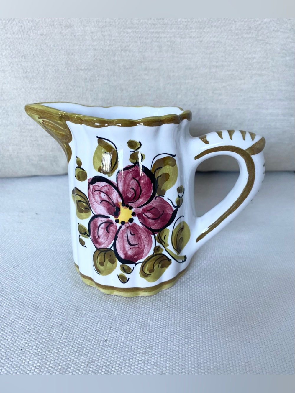 VTG G.L. Florence Italian Art Pottery Creamer Pitcher Hand Painted Floral Italy